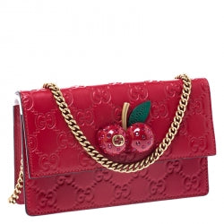 Gucci Red Guccissima Leather Mini Cherry Chain Shoulder Bag