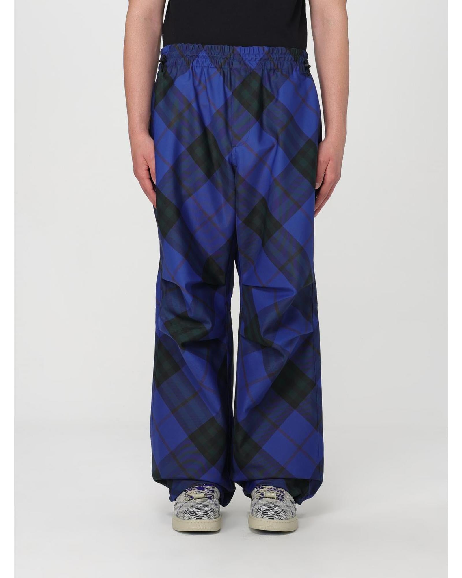 Burberry Plaid Pattern Relaxed Fit Pants Men Blue