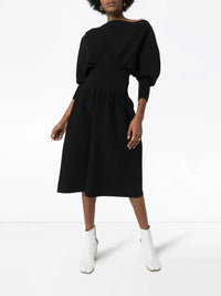 Bottega Veneta Pouf Sleeve Flared Midi Dress