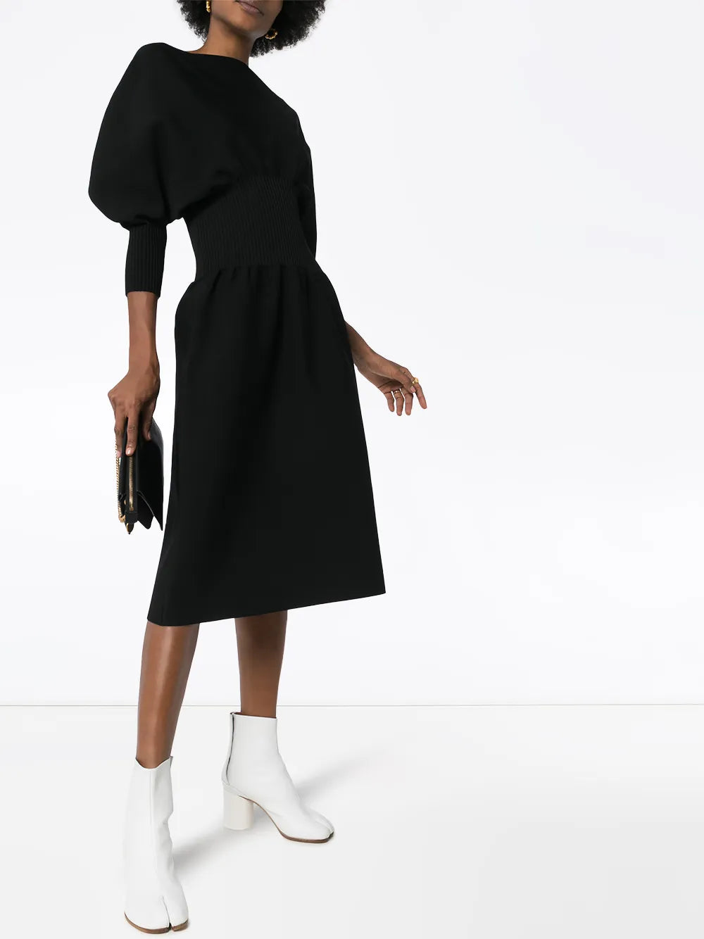 Bottega Veneta Pouf Sleeve Flared Midi Dress