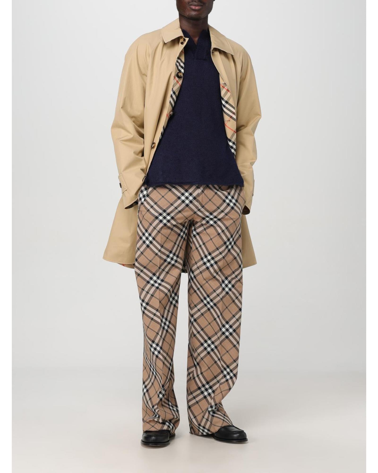 Burberry Wide Leg Plaid Pants Men Beige