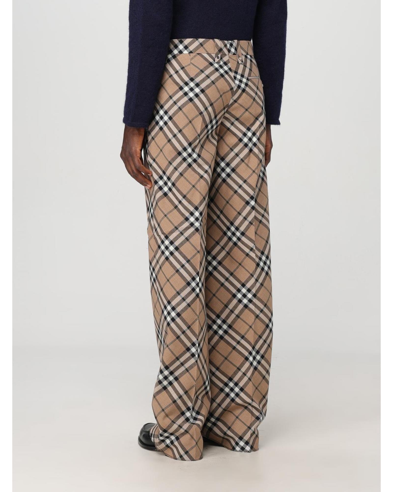 Burberry Wide Leg Plaid Pants Men Beige