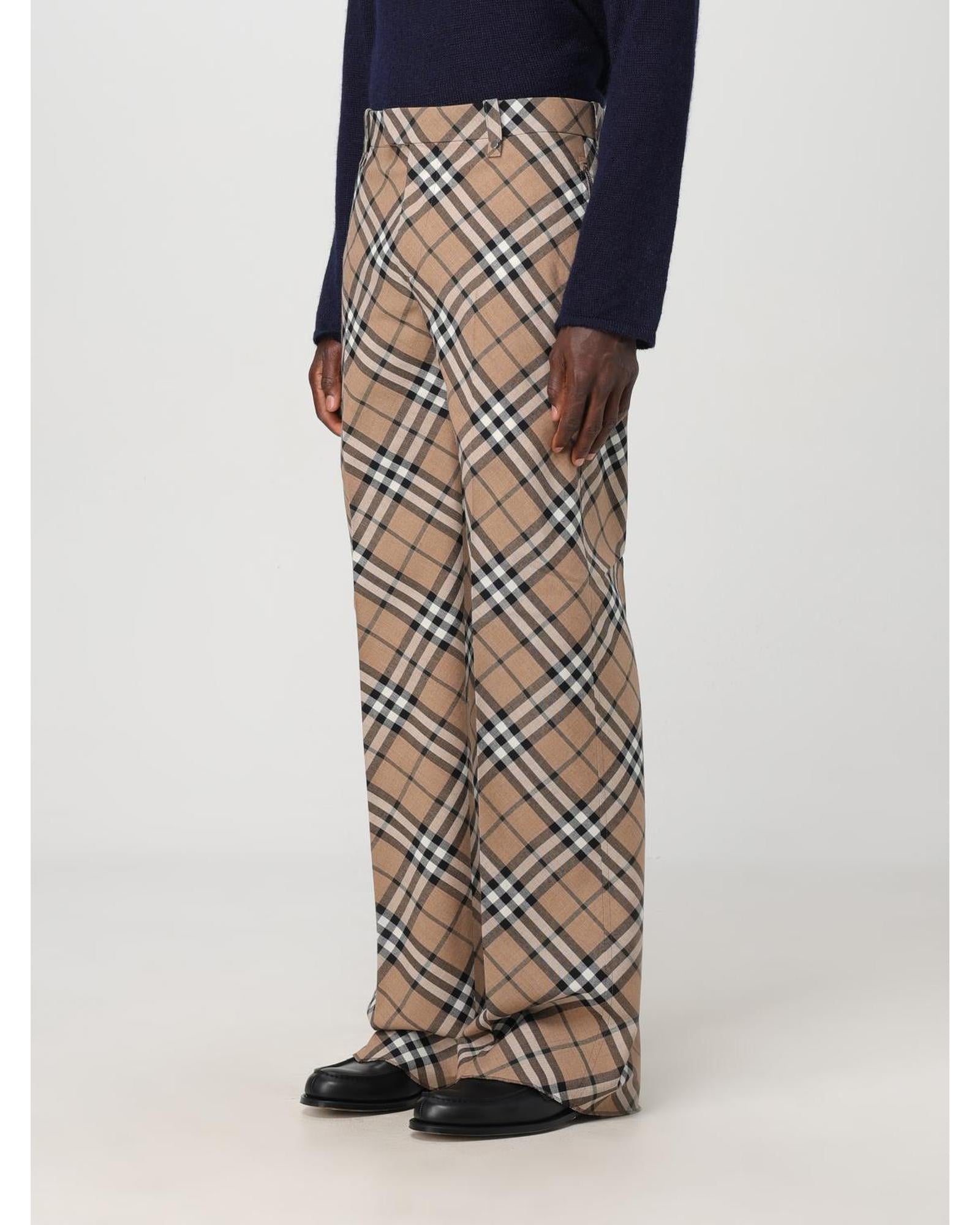 Burberry Wide Leg Plaid Pants Men Beige