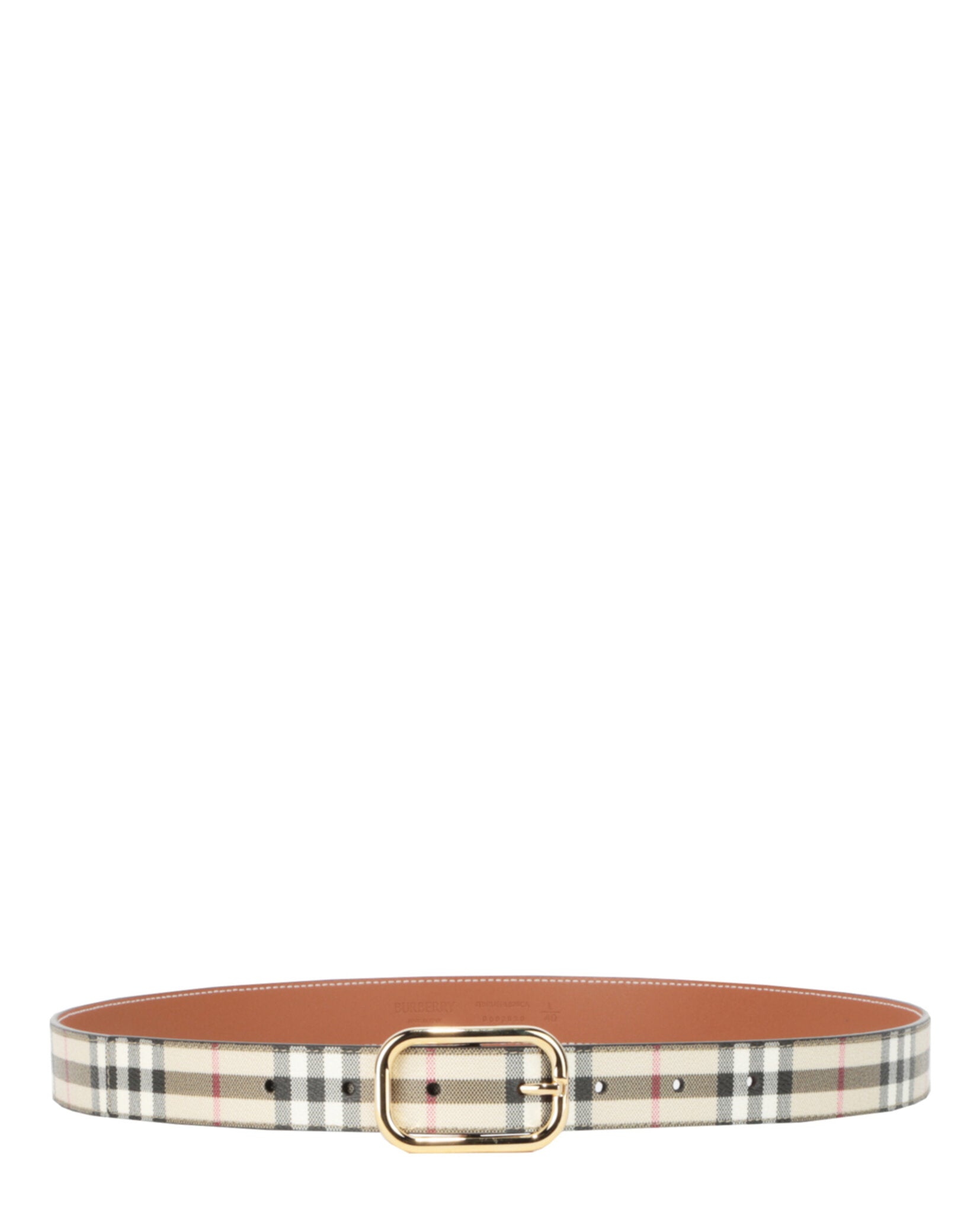 Burberry Womens Check Leather Belt ARCHIVE BEIGE GOLD
