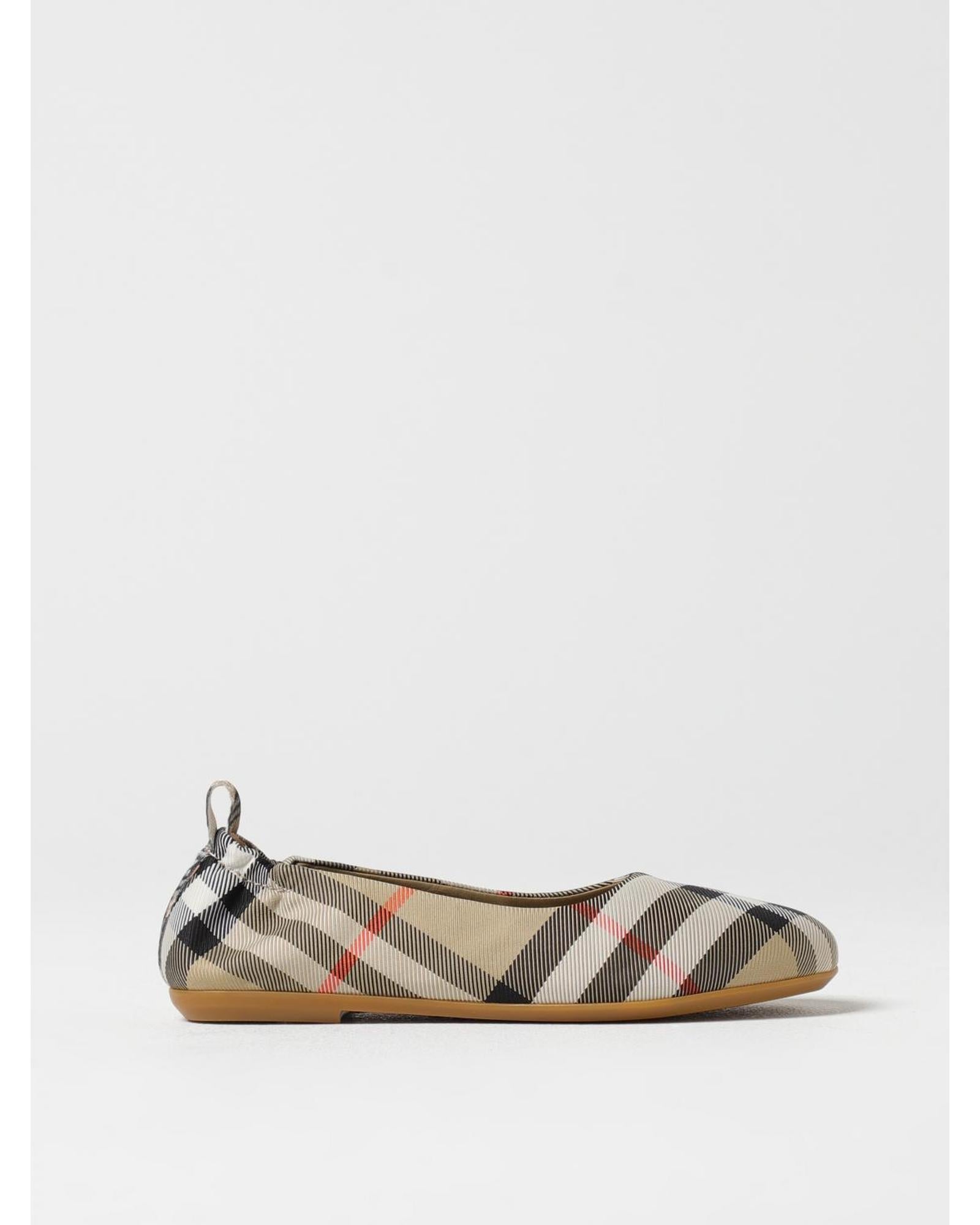 Burberry Check Pattern Ballet Flats Kids Beige Shoes