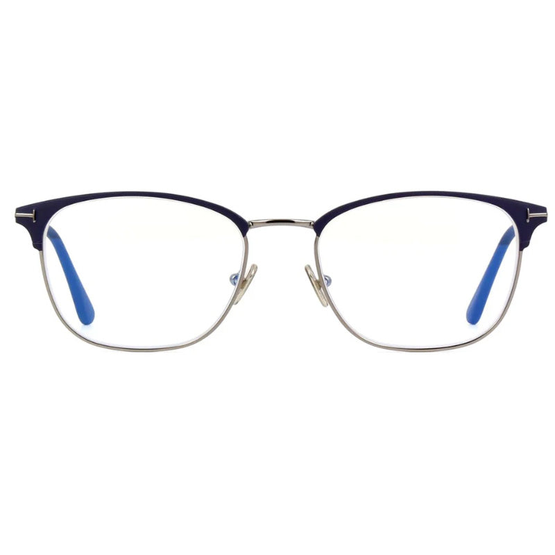 Tom Ford Tom Ford Eyeglasses Square Full Rim, Matte Blue/Shiny Dark Ruthenium Frame and Clear Blue Light Block Lens FT5750-B091