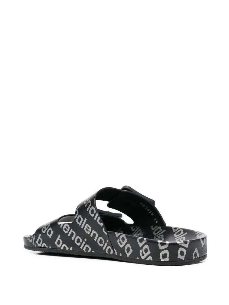 Balenciaga Balenciaga Logo Print Mallorca Flat Sandals 'Black White Logo'