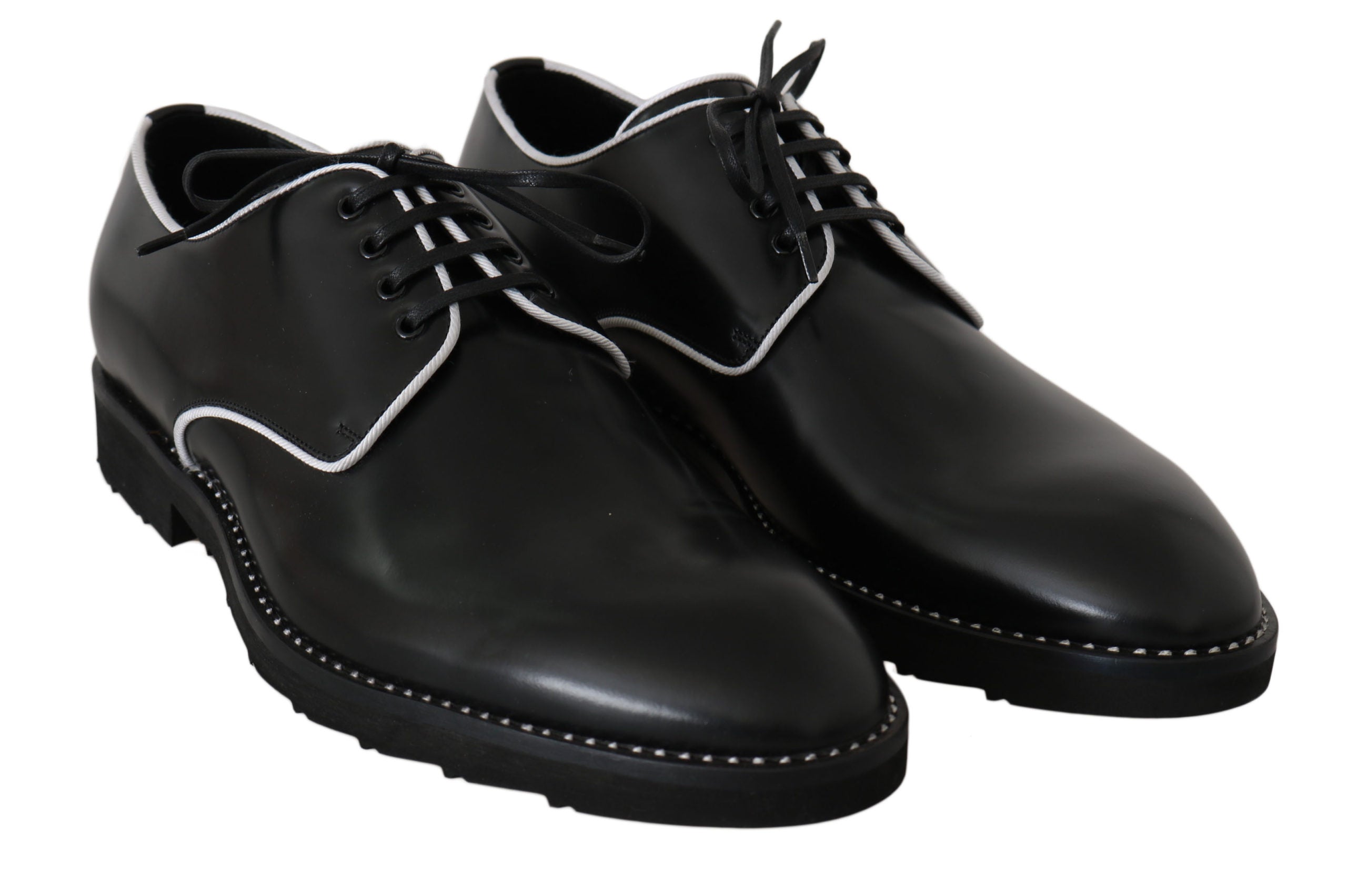 Dolce & Gabbana Dolce & Gabbana Black Leather White Line Dress Derby Men's Shoes