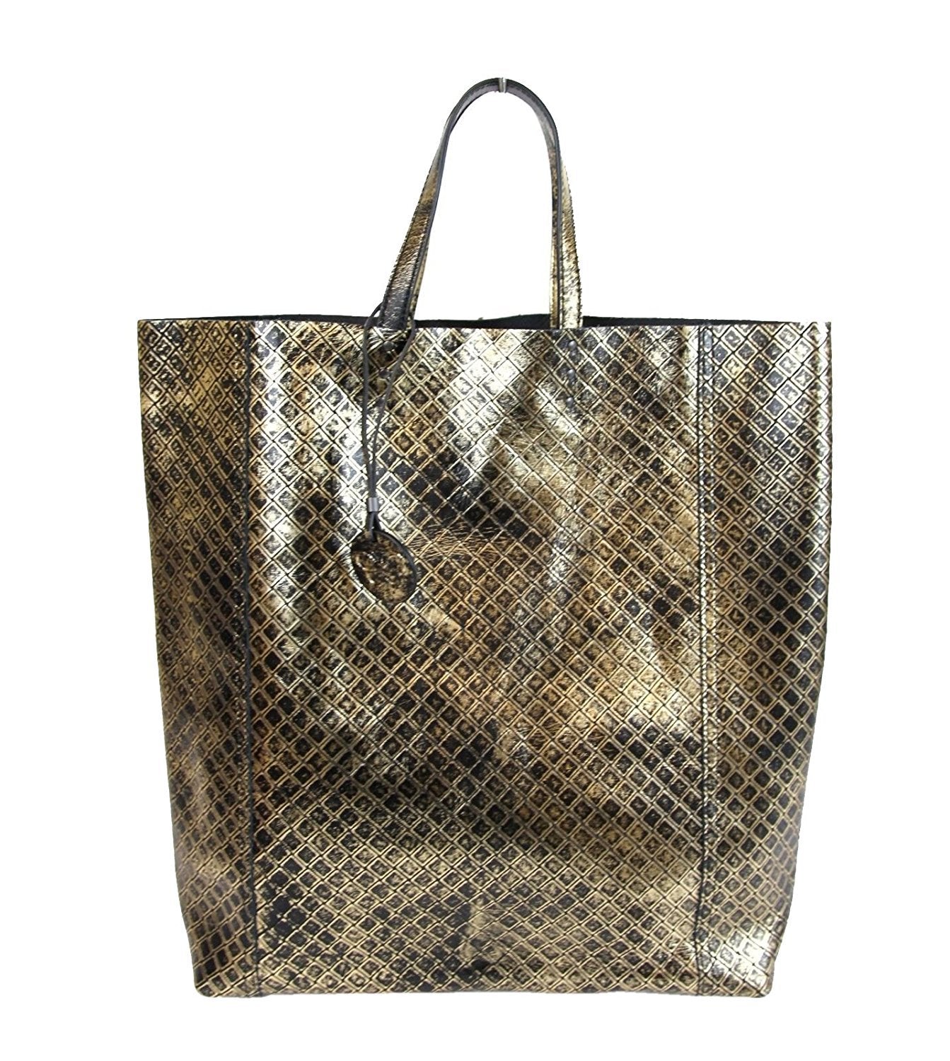 Bottega Veneta Intrecciomirage Metallic Gold & Black Leather Tote