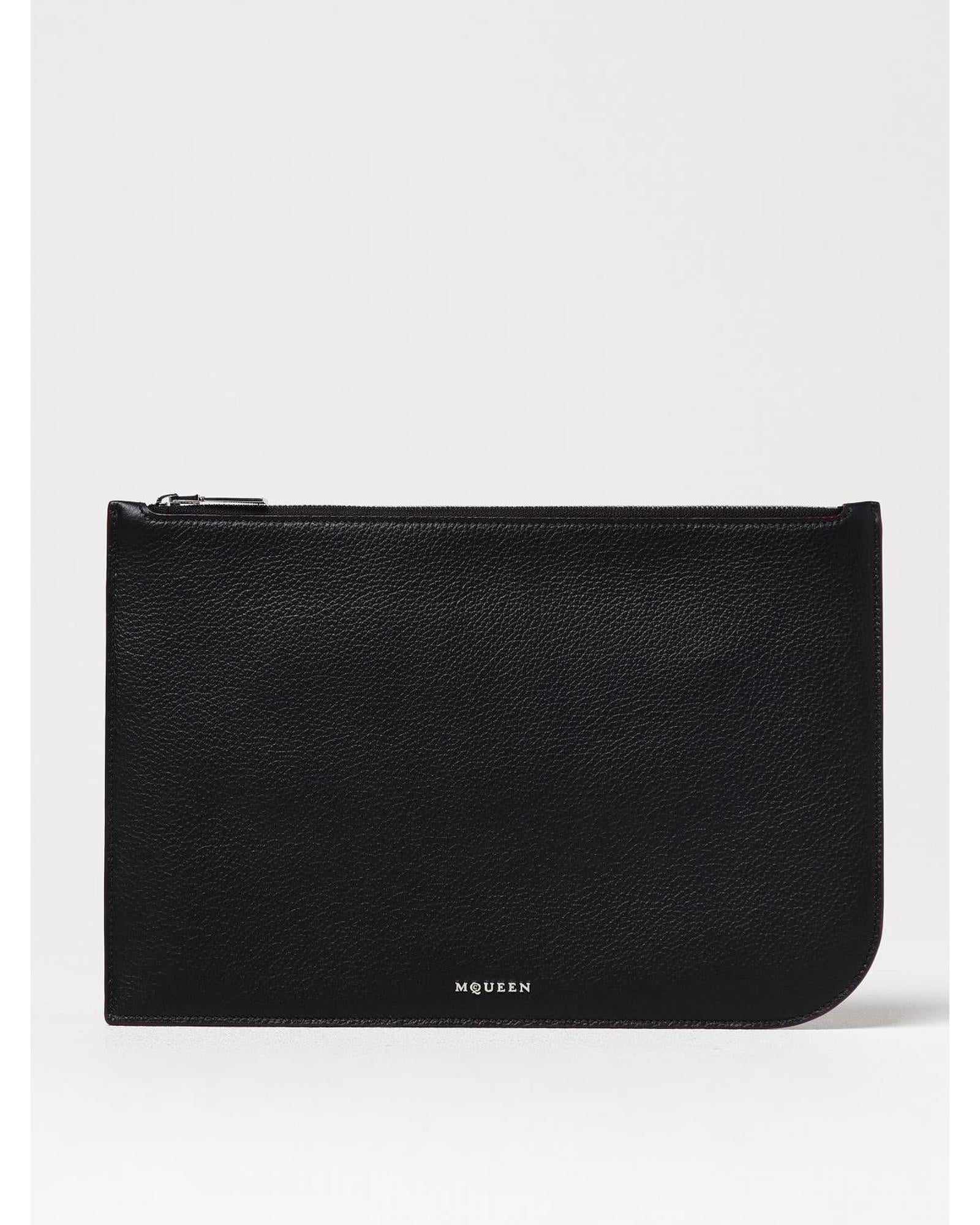 Alexander Mcqueen ZipAround Leather Pouch Men Black Business Bags ONE SIZE Black