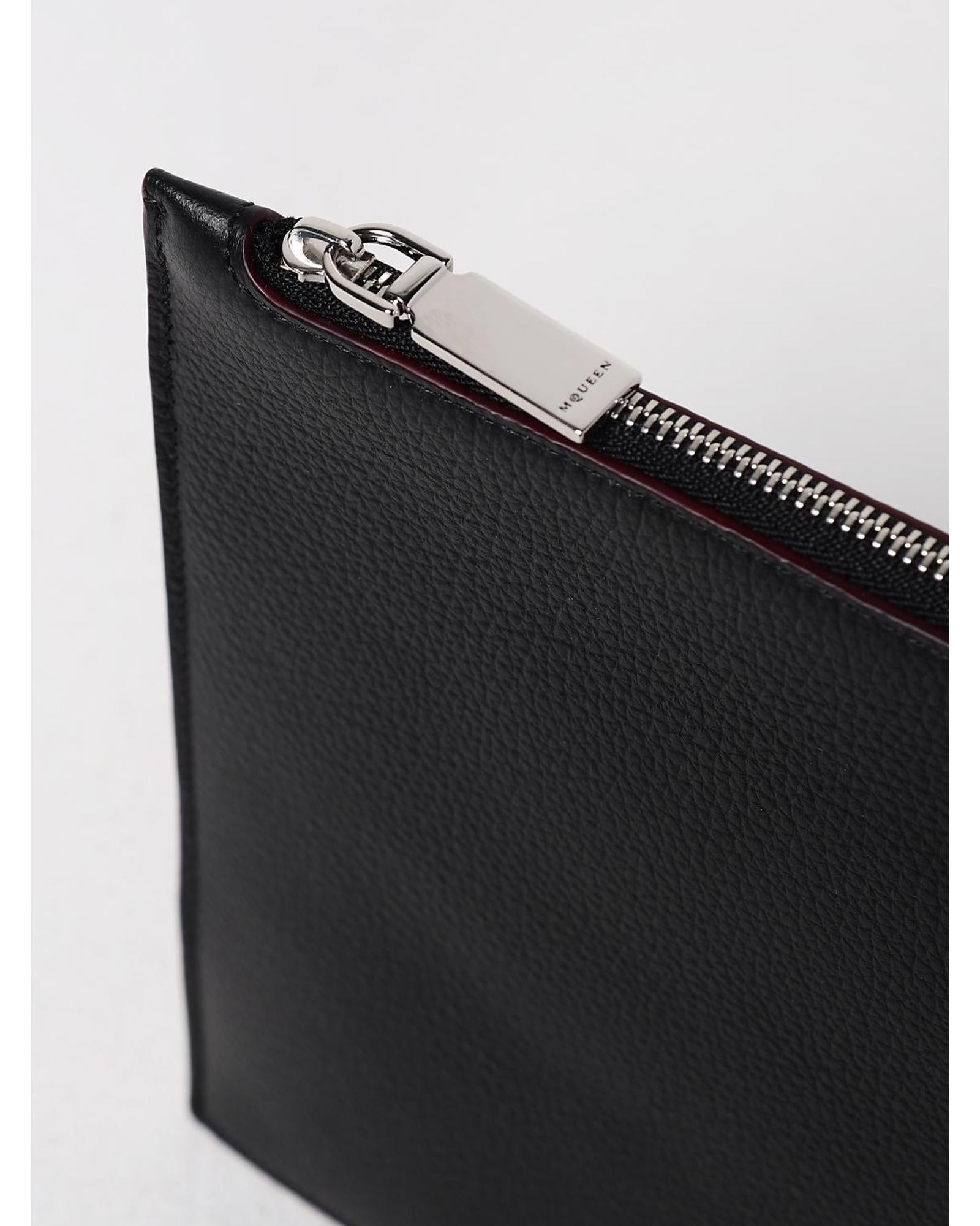 Alexander Mcqueen ZipAround Leather Pouch Men Black Business Bags