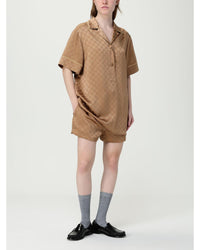 Gucci Silk Pajama Set Short Sleeves Women Brown Shirts & Tops