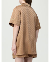 Gucci Silk Pajama Set Short Sleeves Women Brown Shirts & Tops