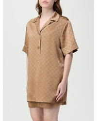 Gucci Silk Pajama Set Short Sleeves Women Brown Shirts & Tops