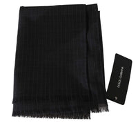 Dolce & Gabbana Gray 100% Wool Striped Pattern Wrap Men's Scarf