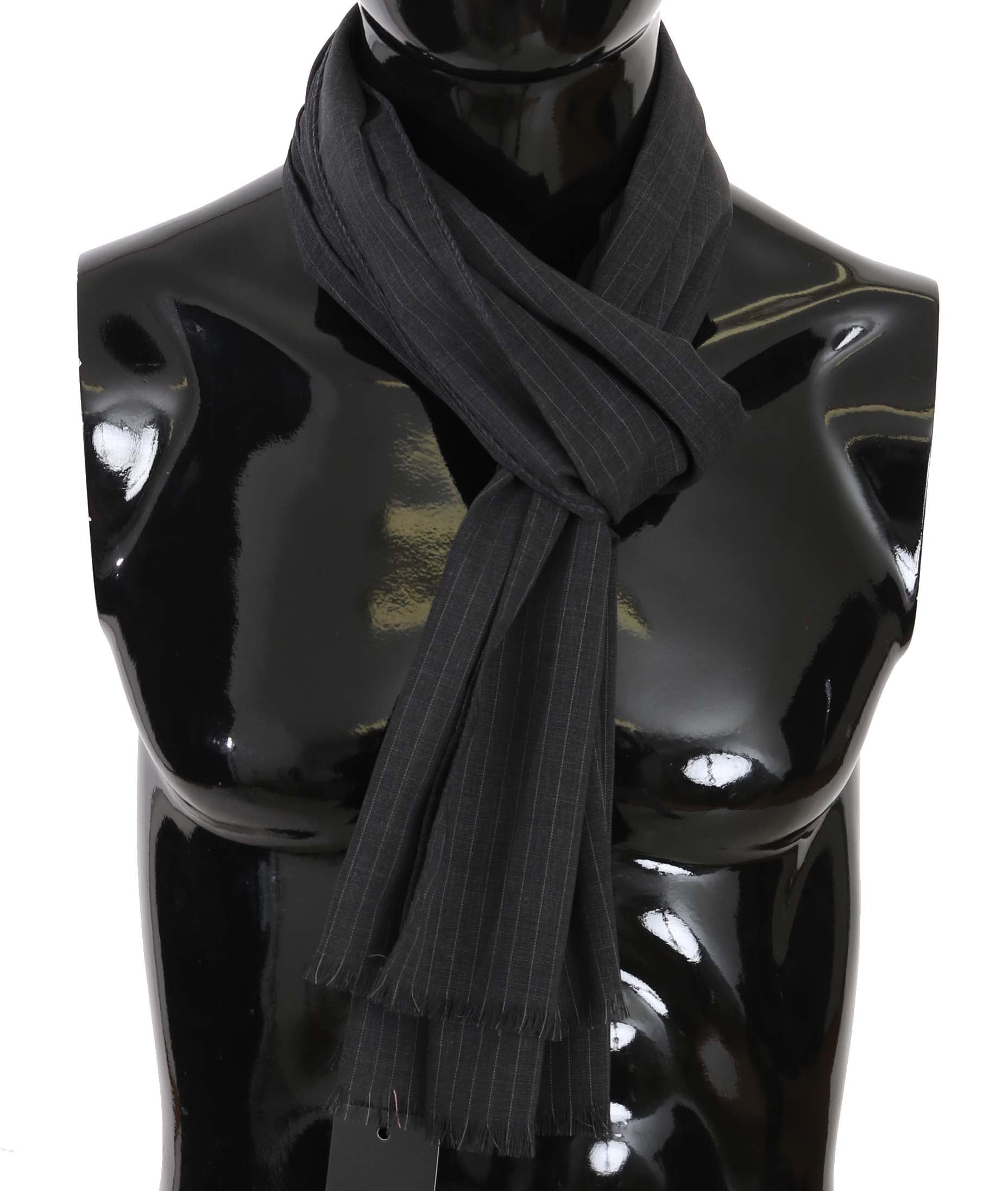Dolce & Gabbana Gray 100% Wool Striped Pattern Wrap Men's Scarf