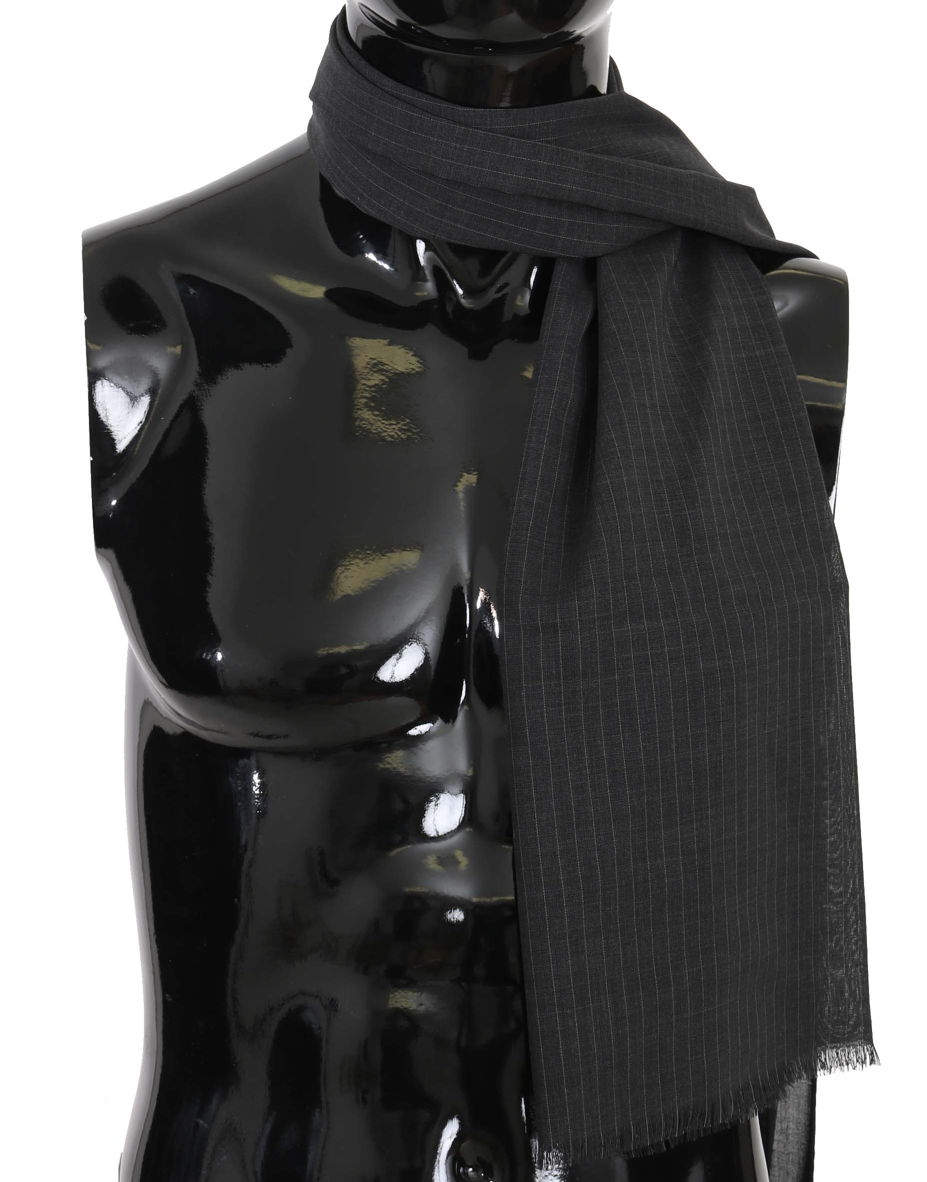 Dolce & Gabbana Gray 100% Wool Striped Pattern Wrap Men's Scarf