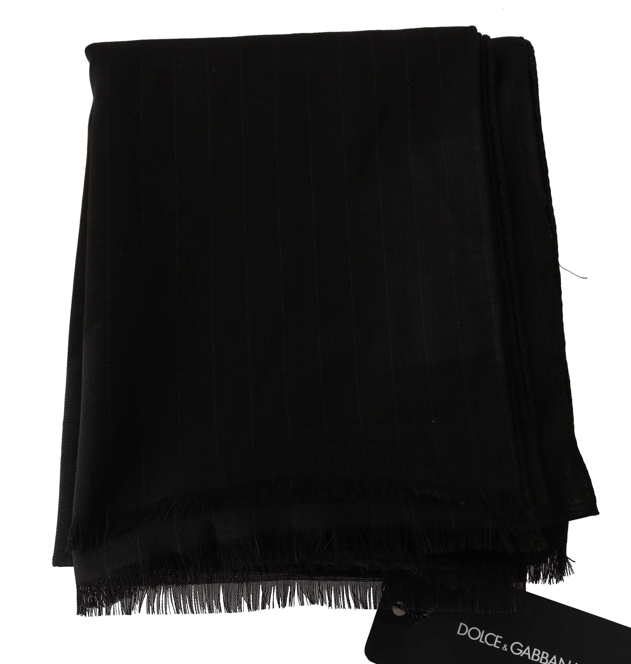 Dolce & Gabbana Dolce & Gabbana Dark Gray Virgin Wool Striped Pattern Wrap Men's Scarf