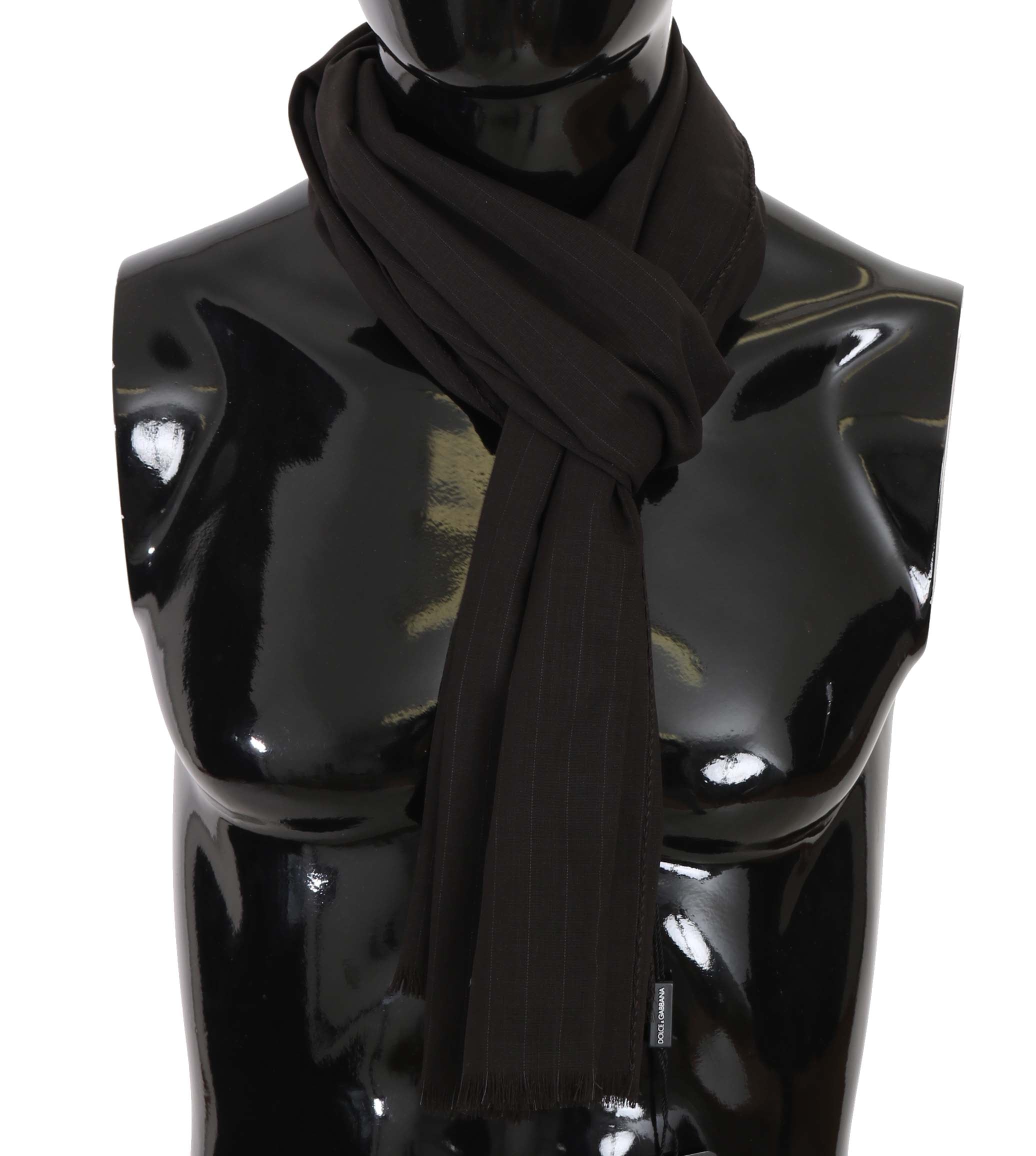 Dolce & Gabbana Dolce & Gabbana Dark Gray Virgin Wool Striped Pattern Wrap Men's Scarf