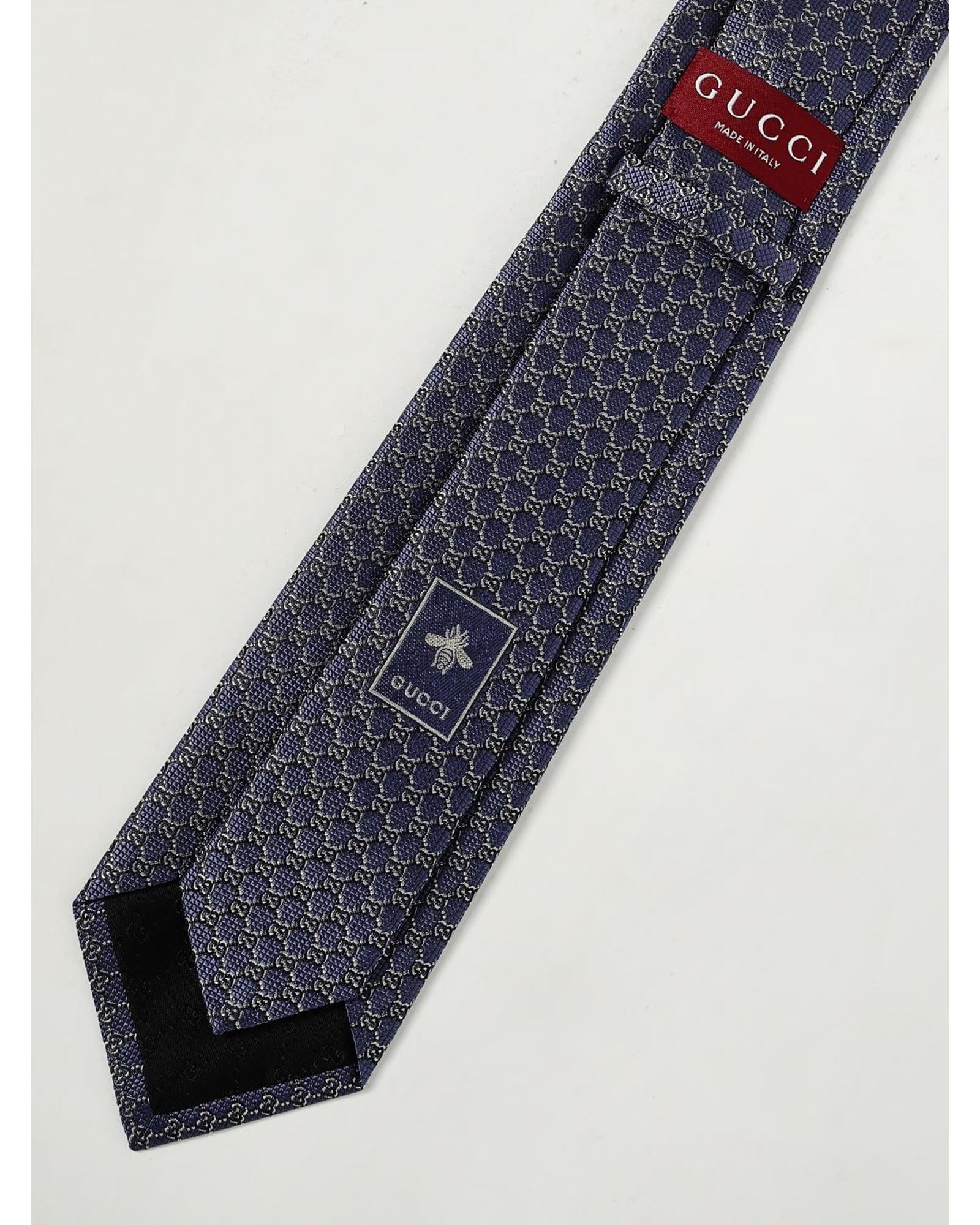 Gucci Silk Tie Logo Pattern Men Blue