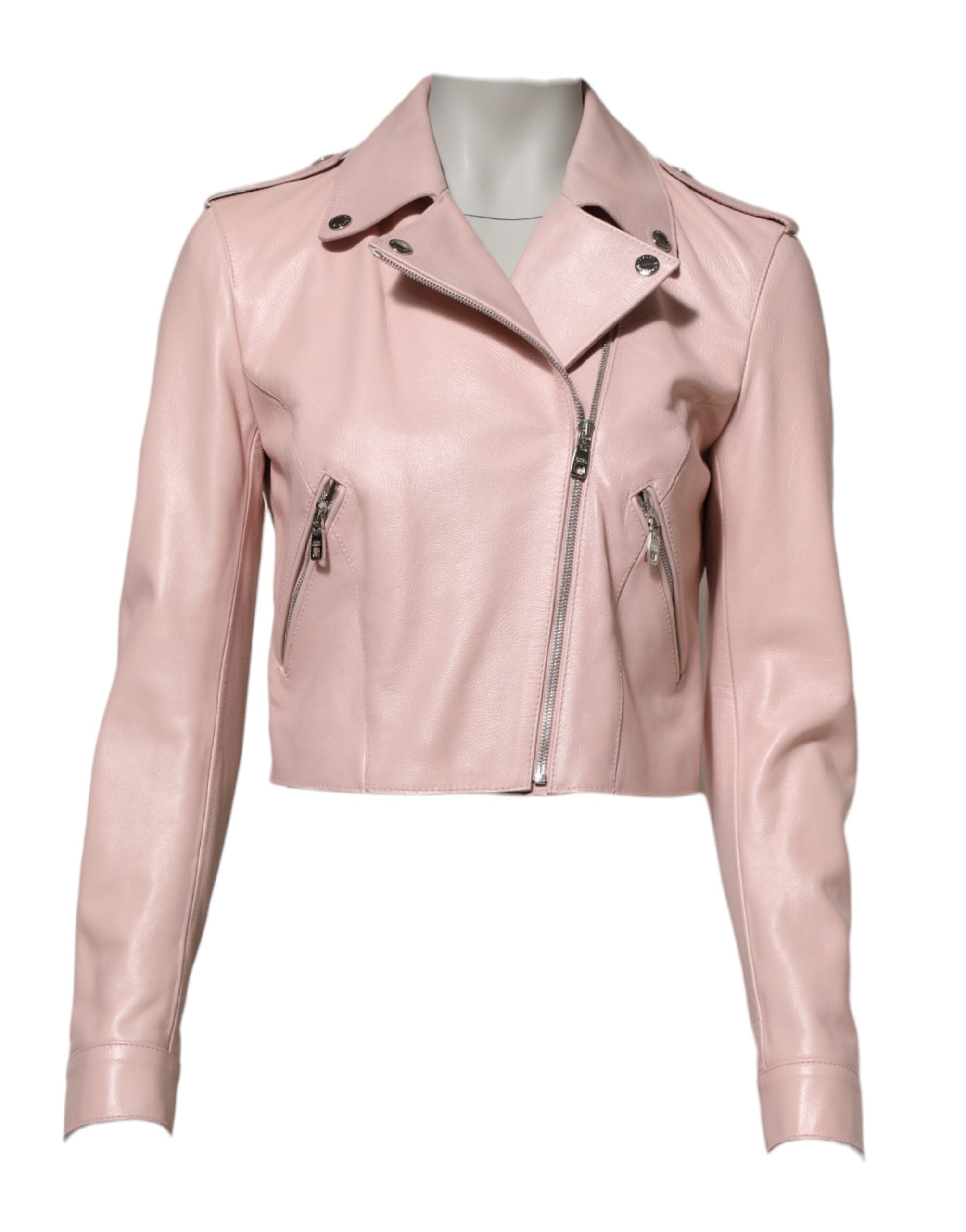 Dolce & Gabbana Dolce & Gabbana Light Pink Collar Leather Women Biker Women's Jacket