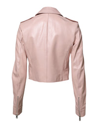 Dolce & Gabbana Dolce & Gabbana Light Pink Collar Leather Women Biker Women's Jacket