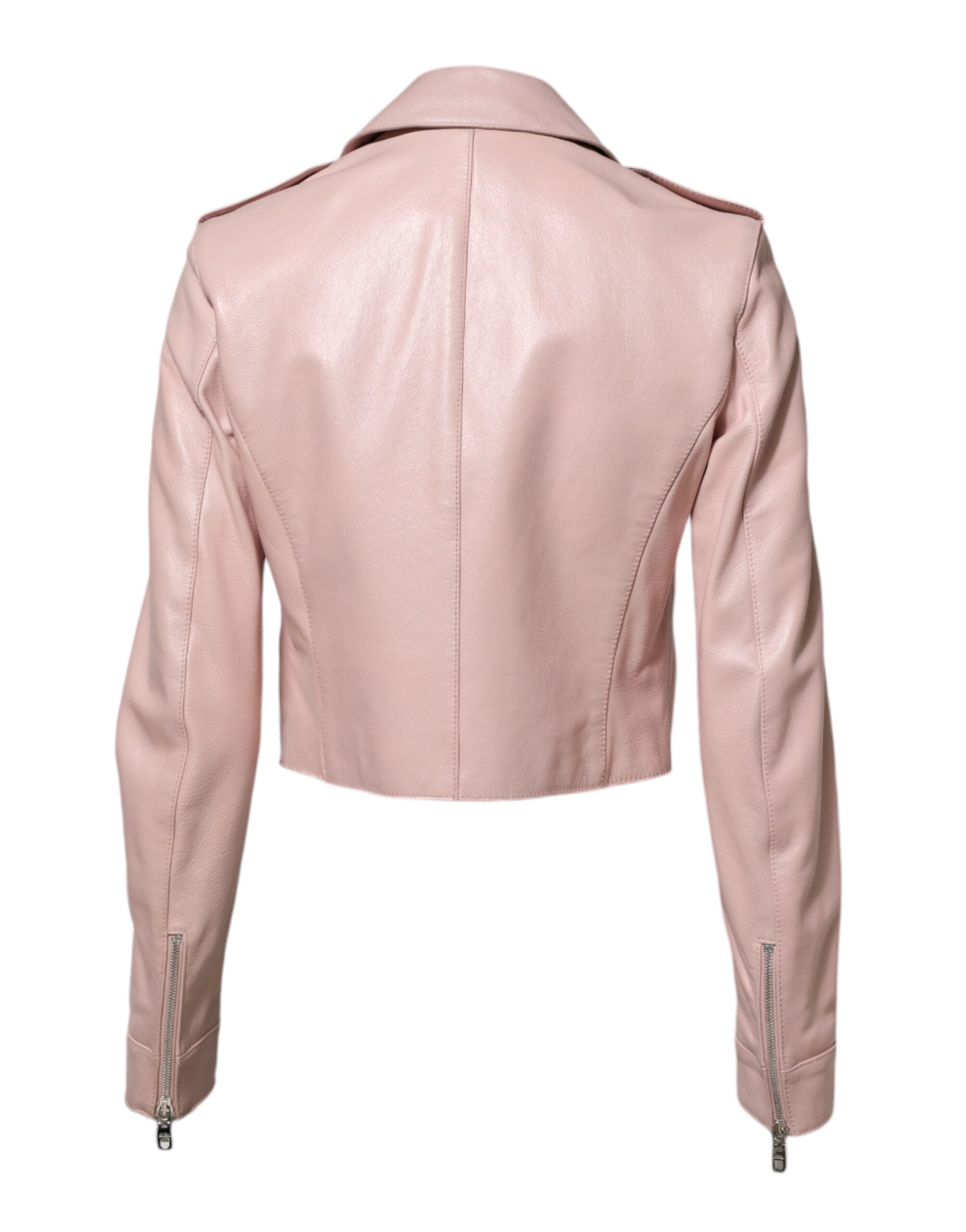 Dolce & Gabbana Dolce & Gabbana Light Pink Collar Leather Women Biker Women's Jacket