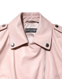 Dolce & Gabbana Dolce & Gabbana Light Pink Collar Leather Women Biker Women's Jacket