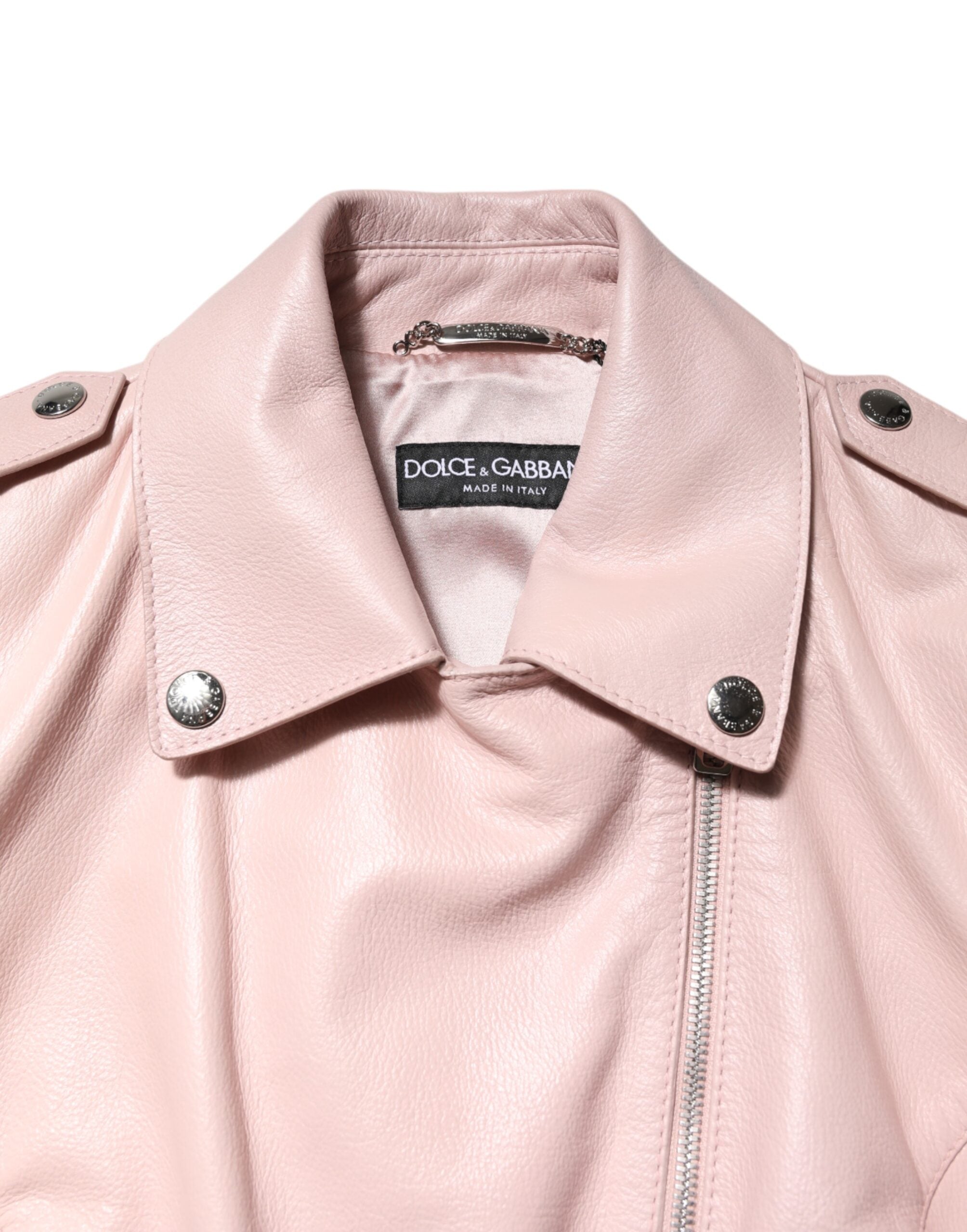 Dolce & Gabbana Dolce & Gabbana Light Pink Collar Leather Women Biker Women's Jacket