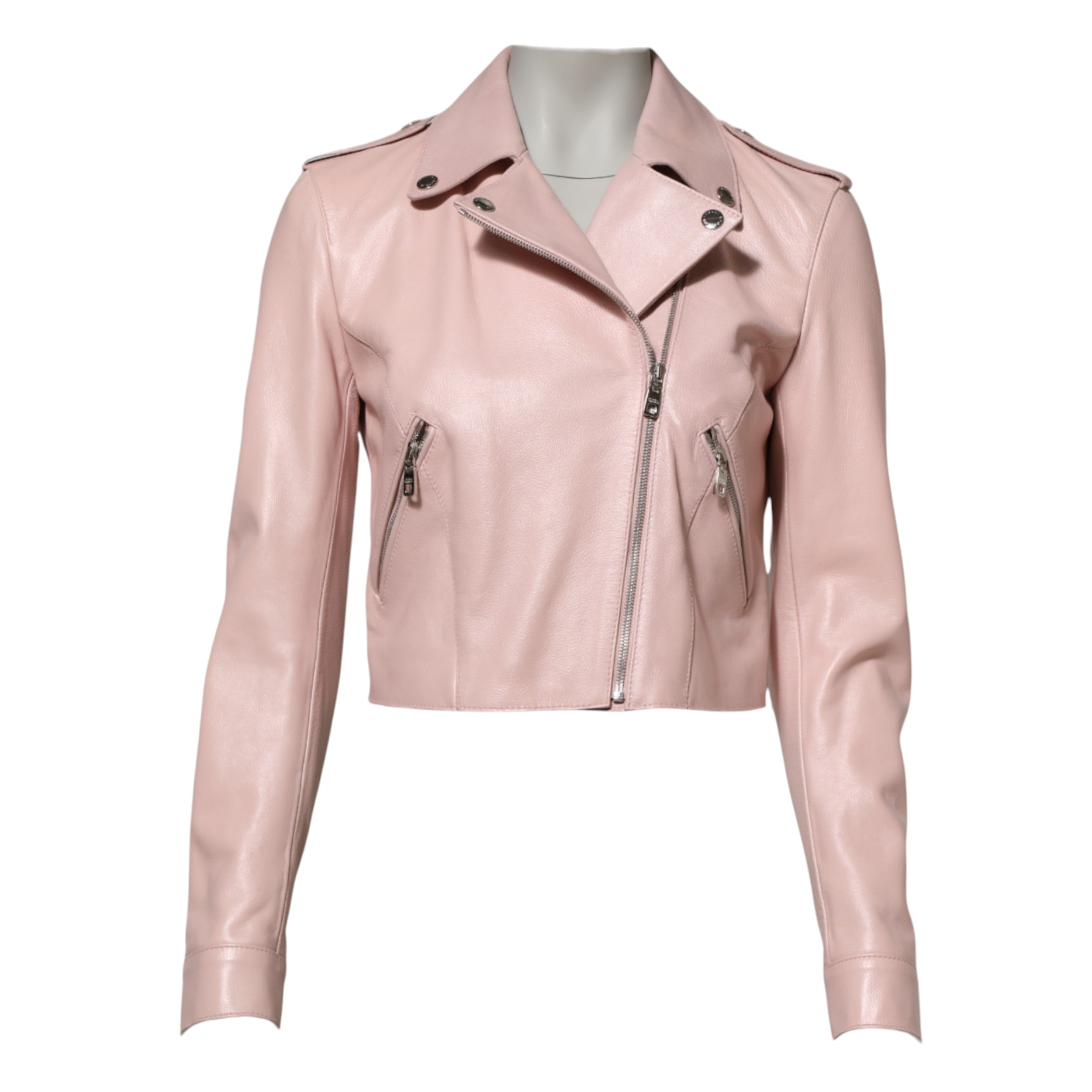 Dolce & Gabbana Dolce & Gabbana Light Pink Collar Leather Women Biker Women's Jacket