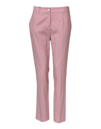 Dolce & Gabbana Pink Wool Mid Waist Tapered Women's Pants