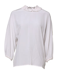 Dolce & Gabbana White Ruffled Neckline Blouse Pullover Women's Top