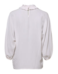 Dolce & Gabbana White Ruffled Neckline Blouse Pullover Women's Top