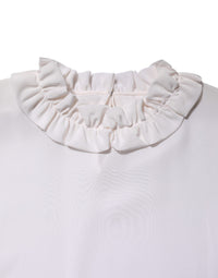 Dolce & Gabbana White Ruffled Neckline Blouse Pullover Women's Top