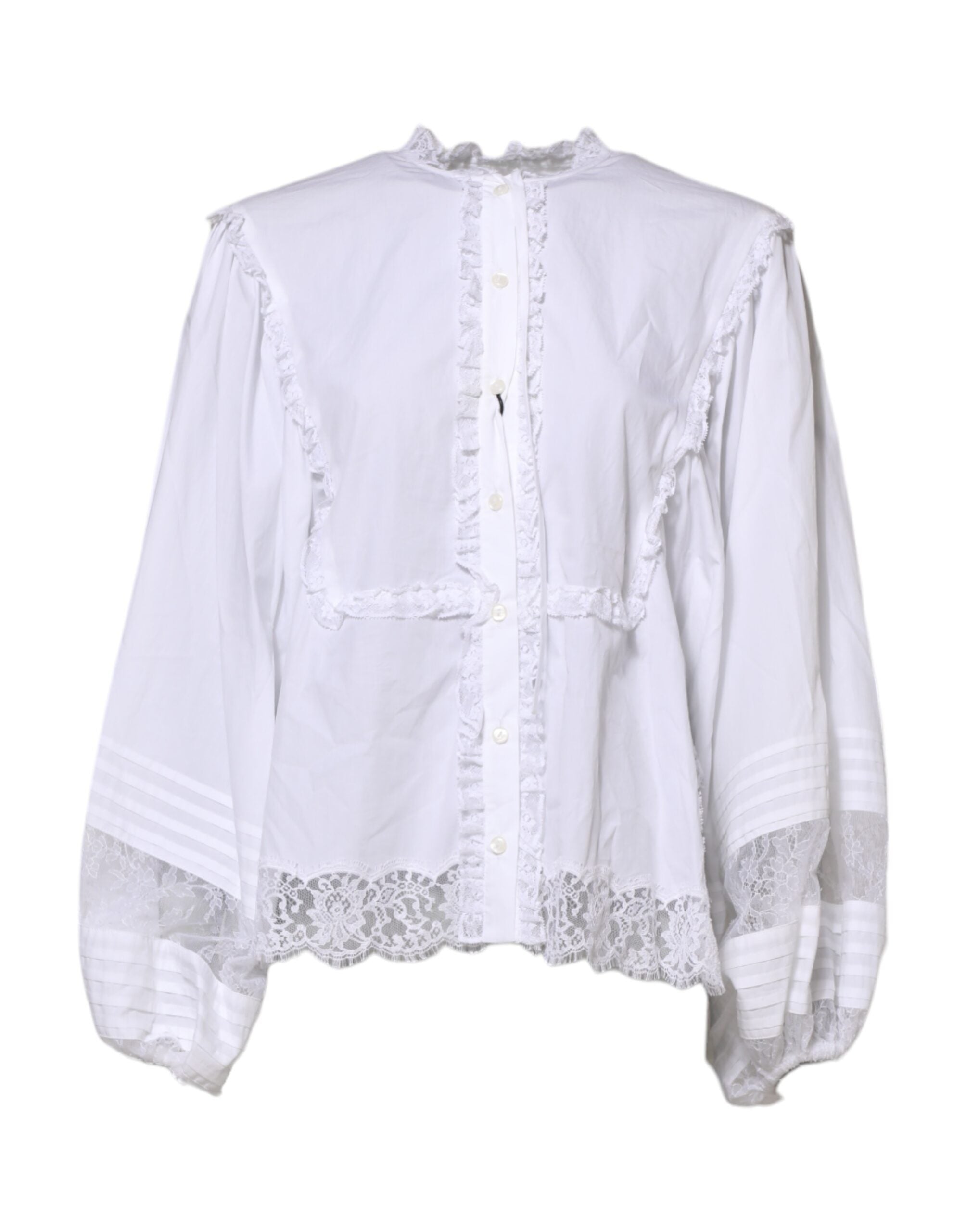 Dolce & Gabbana White Ruffled Lace Embellished Blouse Women's Top
