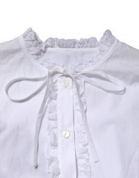 Dolce & Gabbana White Ruffled Lace Embellished Blouse Women's Top