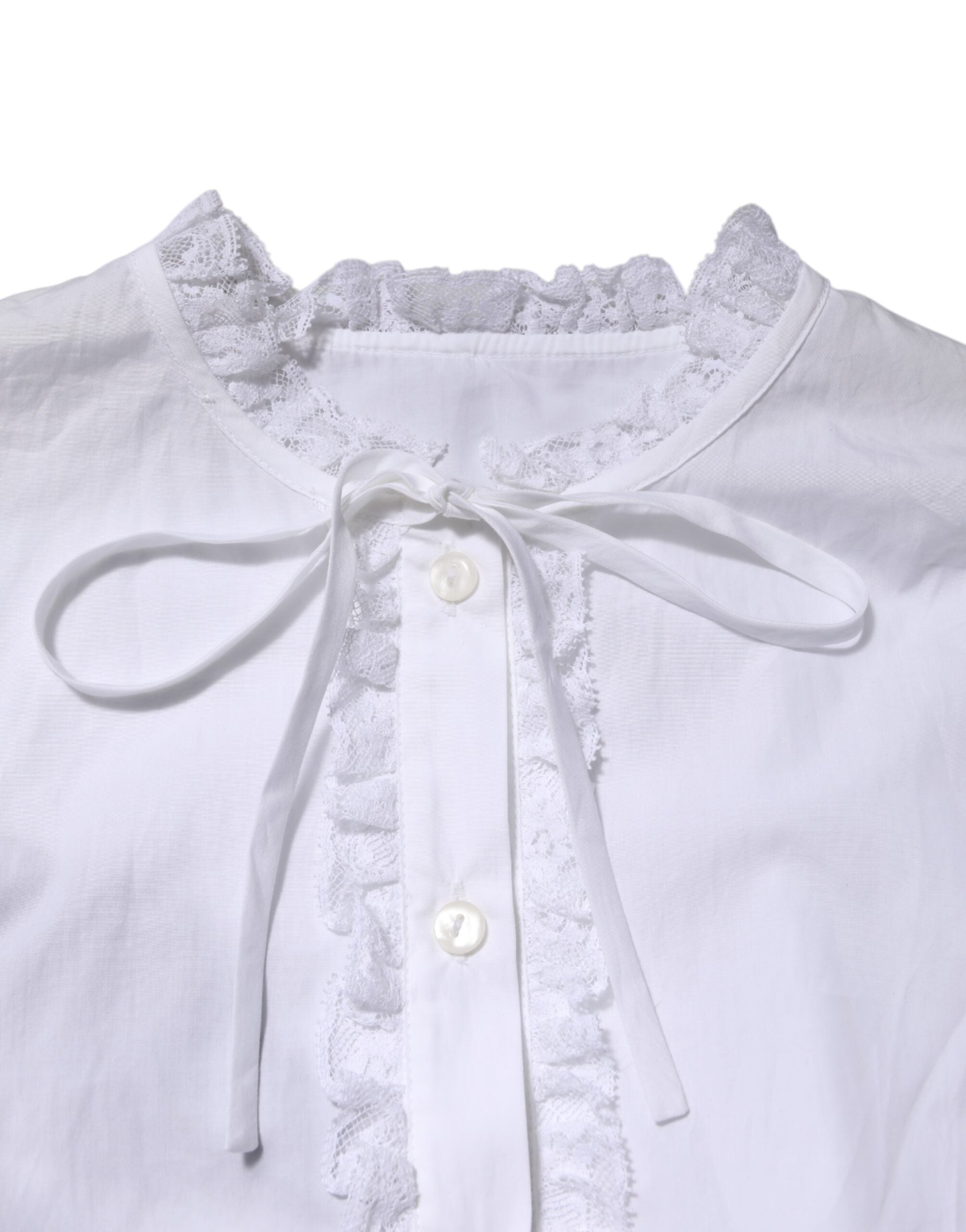 Dolce & Gabbana White Ruffled Lace Embellished Blouse Women's Top