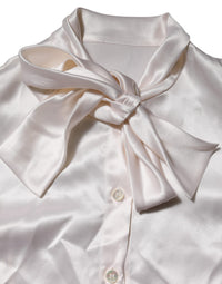 Dolce & Gabbana White Ascot Collar Long Sleeve Blouse Women's Top