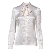 Dolce & Gabbana White Ascot Collar Long Sleeve Blouse Women's Top