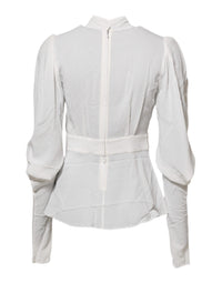 Dolce & Gabbana White Viscose Ascot Collar Long Sleeves Women's Top