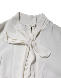Dolce & Gabbana White Viscose Ascot Collar Long Sleeves Women's Top
