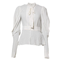 Dolce & Gabbana White Viscose Ascot Collar Long Sleeves Women's Top