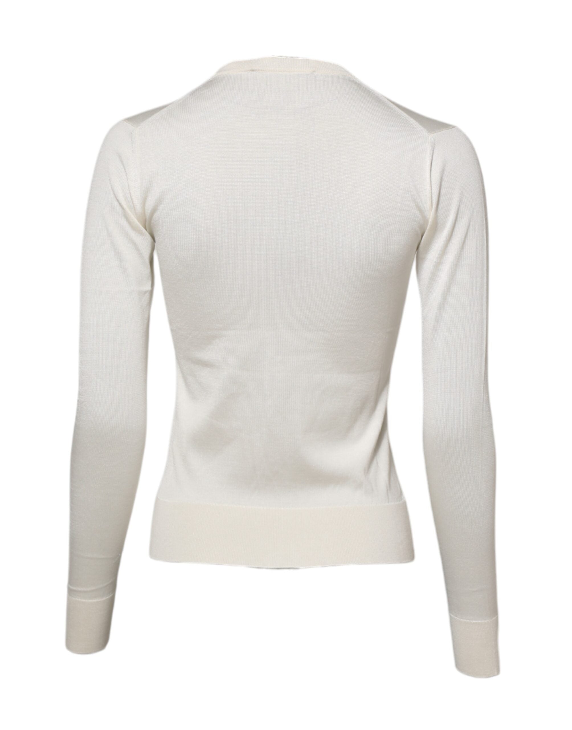 Dolce & Gabbana White Silk Lily Buttoned Cardigan Women's Sweater
