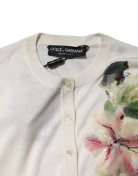 Dolce & Gabbana White Silk Lily Buttoned Cardigan Women's Sweater