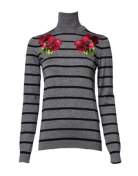 Dolce & Gabbana Gray Floral Embroidery Pullover Women's Sweater