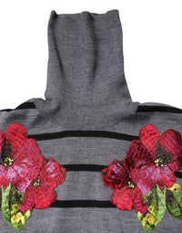 Dolce & Gabbana Gray Floral Embroidery Pullover Women's Sweater