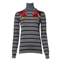Dolce & Gabbana Gray Floral Embroidery Pullover Women's Sweater