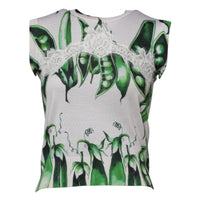 Dolce & Gabbana White Green Pea Print Sleeveless Blouse Women's Top