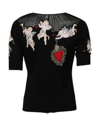 Dolce & Gabbana Black Sacred Heart Embroidered Crewneck Women's Top