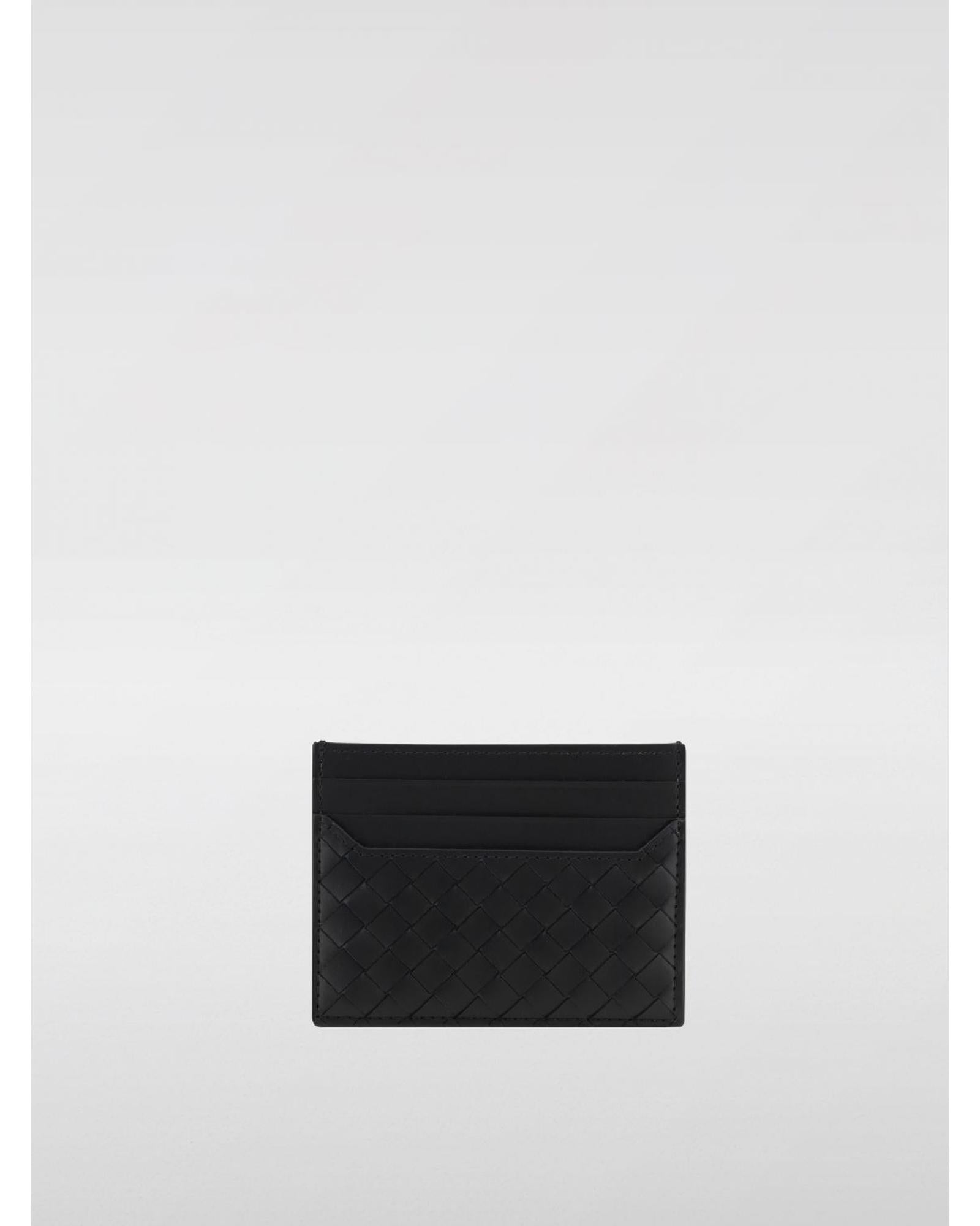 Bottega Veneta Intrecciato Card Holder Woven Leather Men Black Wallets